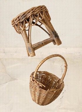 世界岛法国藤编椅子篮子小物件家居摆件装饰品中古复古可爱有趣