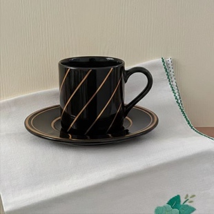 世界岛 黑金古董下午茶具摆件 日本中古Adam&Eve陶瓷咖啡杯碟套装