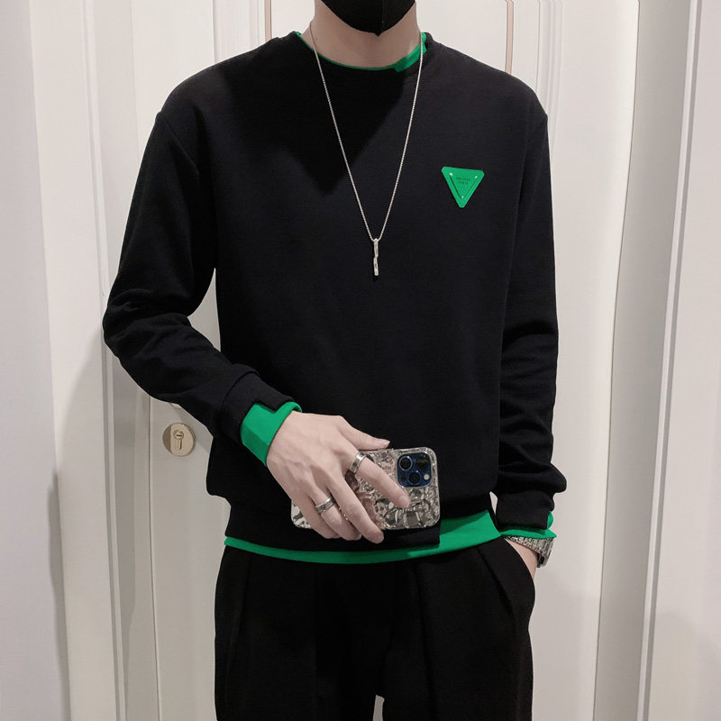 봄 가을 남성 가짜 투피스 벨벳 스웨트 셔츠 재킷 남성용 긴팔 티셔츠 트렌디 캐주얼 겨울 탑