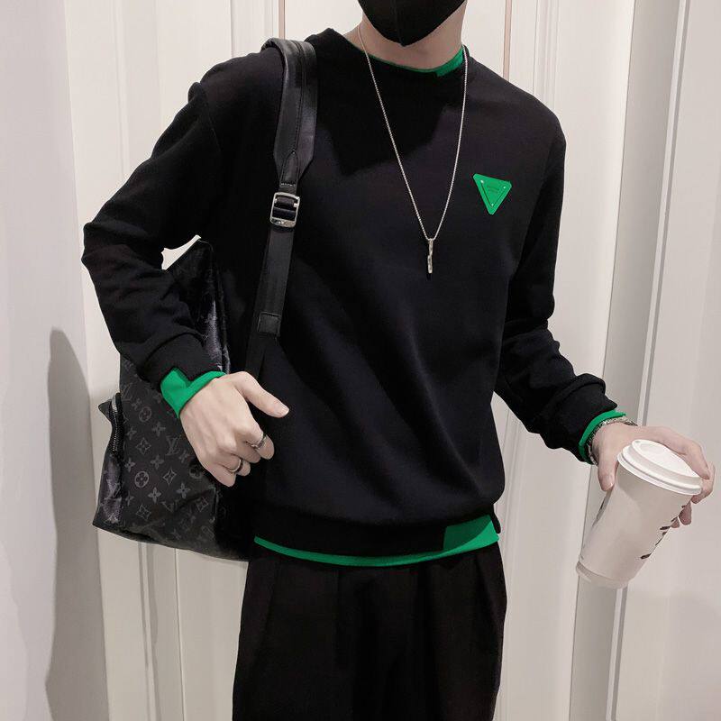 봄 가을 남성 가짜 투피스 벨벳 스웨트 셔츠 재킷 남성용 긴팔 티셔츠 트렌디 캐주얼 겨울 탑