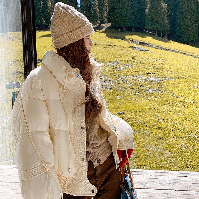 羽绒女短款服2024冬新款小个子高端暖洋连气帽保ZZB210 C白鸭绒面