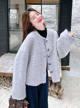 白色颗绒羊羔毛加厚外套女220粒5冬新D115-C86款小个子上韩版高级