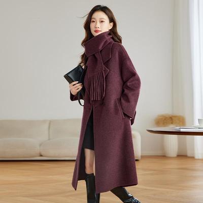 色羊毛双面呢款子大衣女中长2024ZZHEN112秋冬新款高级小个子毛感