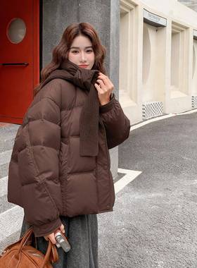 巨看羽浅好灰色短款爆绒服女冬季20C219-21425新款小个子款设计感