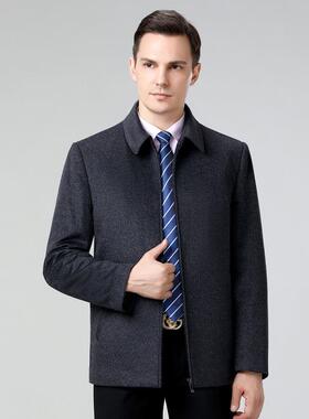 2A2109-OP025毛冬季新款男式羊绒大衣中年翻领羽绒内胆羊克呢茄老