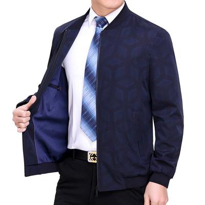 春秋新款男式克中青休年时印花棒球领商务闲尚男士1123-亲茄克外