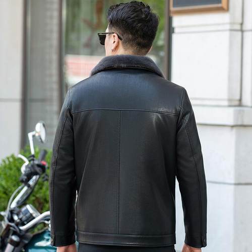 款衣男冬季加绒加厚皮毛一新皮体UIU中老年休闲皮外套海宁绵羊皮