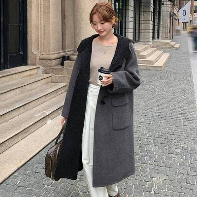 韩系宽松显瘦扣角手双面牛羊毛大衣中长款大码百工搭洋气毛ZBAN26