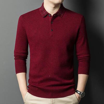 款棉羊毛男打士羊OGY毛翻领底衫中老年商务休闲羊内毛保暖搭新男