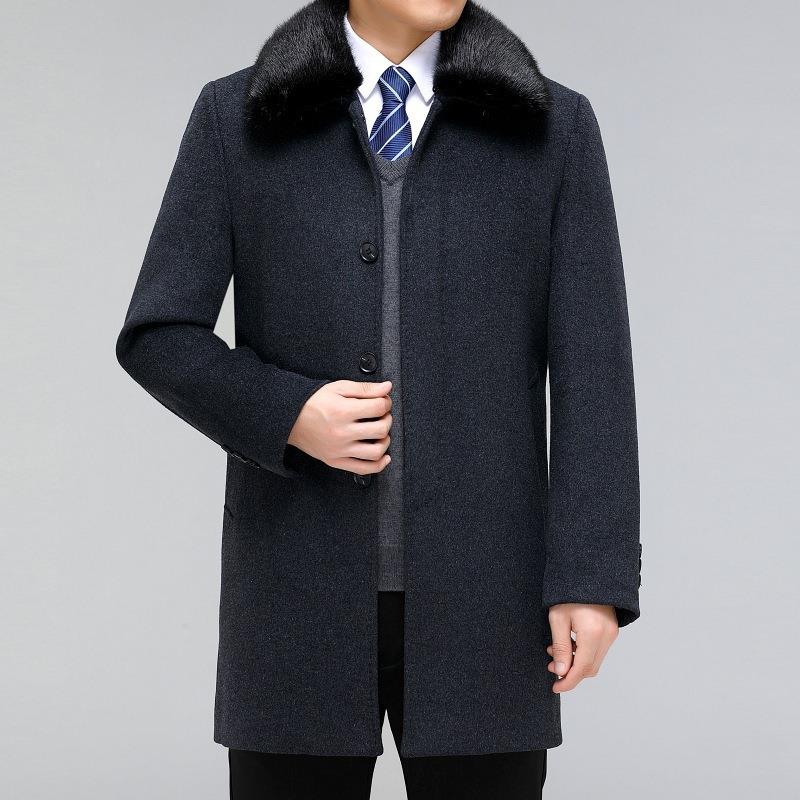 男士羊绒款大衣长中老年冬中季羊毛呢子风衣爸领爸ZFH装加厚带毛