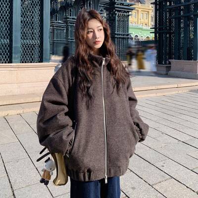 复高羽绒服毛呢冬外套女2025秋巨好看级感花苞加厚夹C100-320克呢