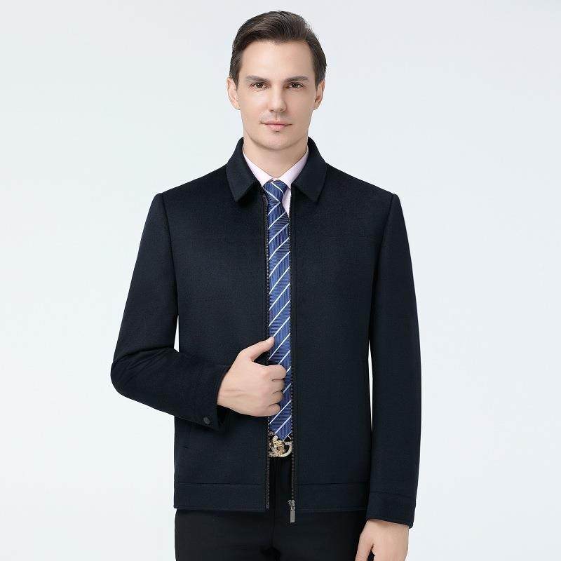 225秋冬中0闲老年夹克男式毛呢大衣商休务翻领9901-1-O羊绒羽绒内