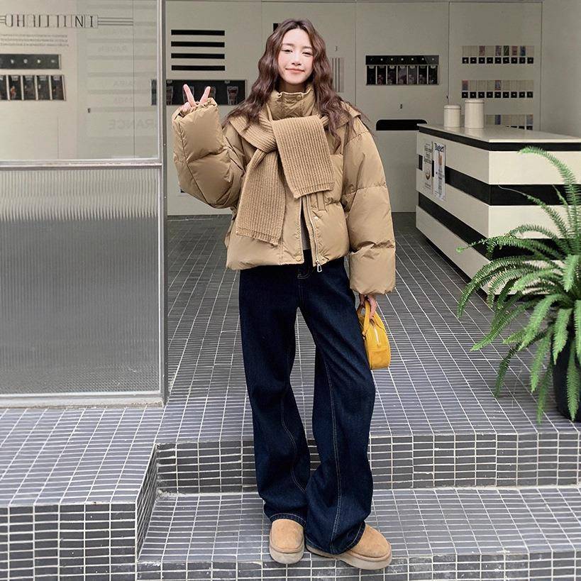 C257-662咖色款针织披肩羽绒服女短202新5冬款加今厚保暖年爆款白