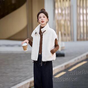 皮毛一体豹纹马甲女冬ZYI5503J外穿202年5新款仿羊羔毛仿皮气草洋