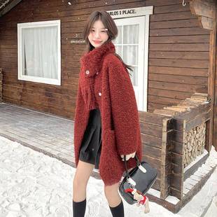 安格拉红羔羊毛毛外套女气c166-6092025冬新款洋减龄仿皮一体加厚