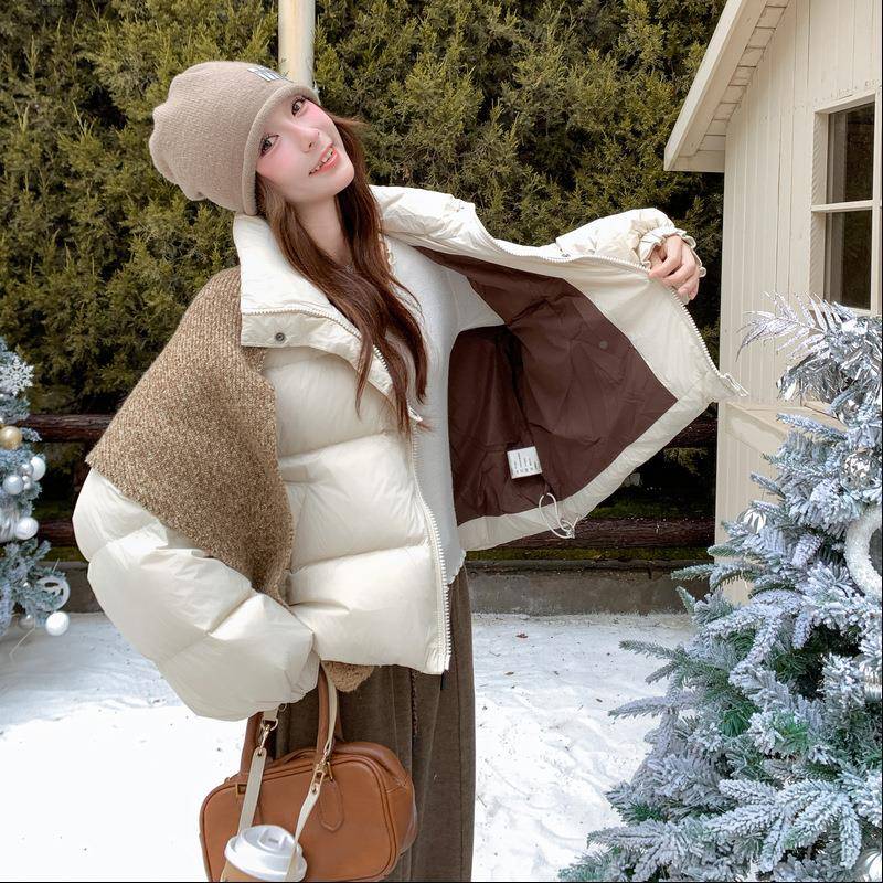 奶fufu针织围巾c317-653冬短款羽0绒服好女季225新款白鸭绒保暖巨