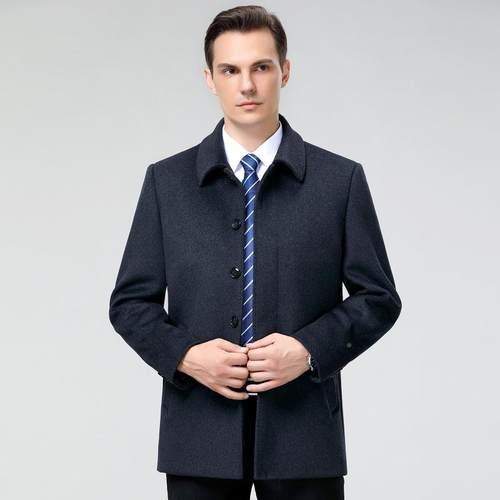 春秋羊绒士大衣男中长款商务爸装1918j7爸中老年冬外套夹克一件