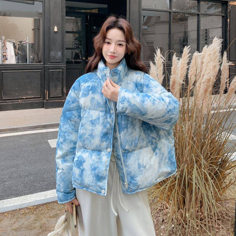 蓝色晕5染羽绒服冬季B100-868女款22新款巨好看的小0子个白鸭绒加