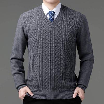 2502秋冬羊绒衫衫中老年男士套头V领28222-B+商务休装闲毛衣厚款