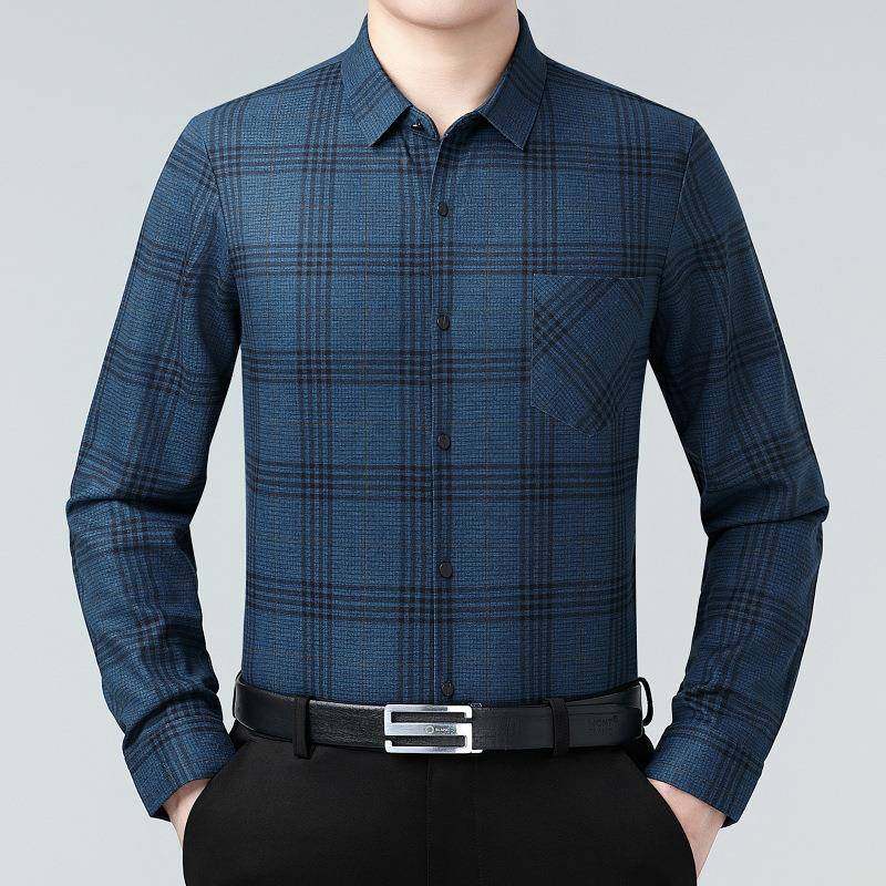 秋季A628-XL新款装男长袖衬衫年爸士爸商务休闲免烫格子山羊中绒