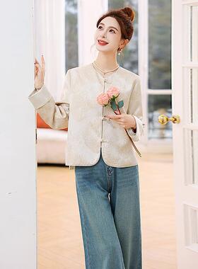 ZYI8992W撞复古色国风提花新盘扣短外套春装女205年款轻奢高级感