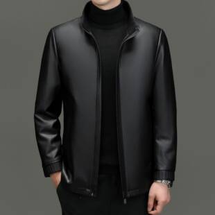 帽PEG连立领休闲皮衣夹克士外套 爸皮衣夹克外套男装 新品 爸男冬季