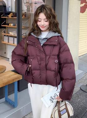 酒D014-909红色超冬看立领羽绒服版女短款2025新款韩减好龄加厚白