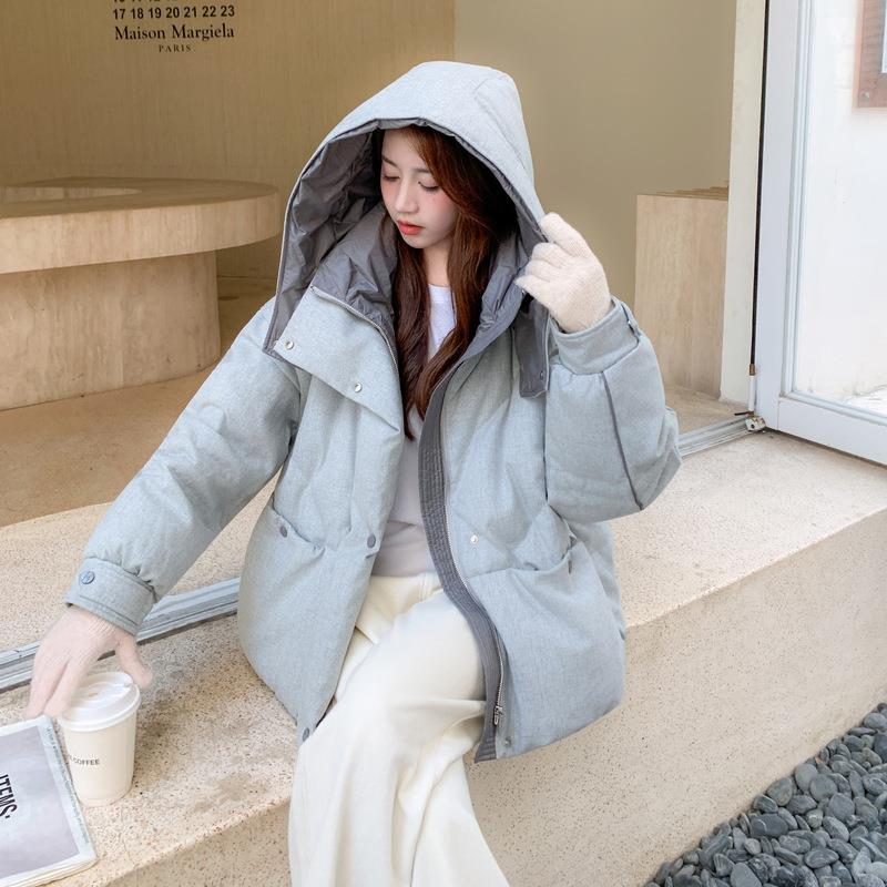浅服蓝色C372-876韩系学风短款连帽羽绒女202暖5冬季保厚实院白鸭