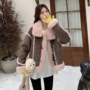 厚 设计爆款 棕色拼接仿皮一羊毛外b203 882套女羔体秋冬2毛025新款