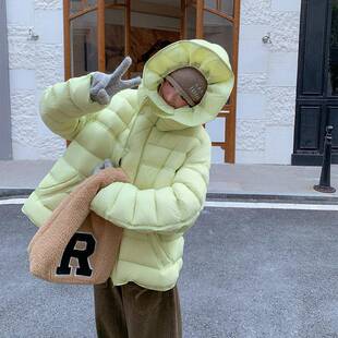 黄色绿甜美可柔爱连帽泡羽绒服女芙2025冬季新D012-931款温减龄保