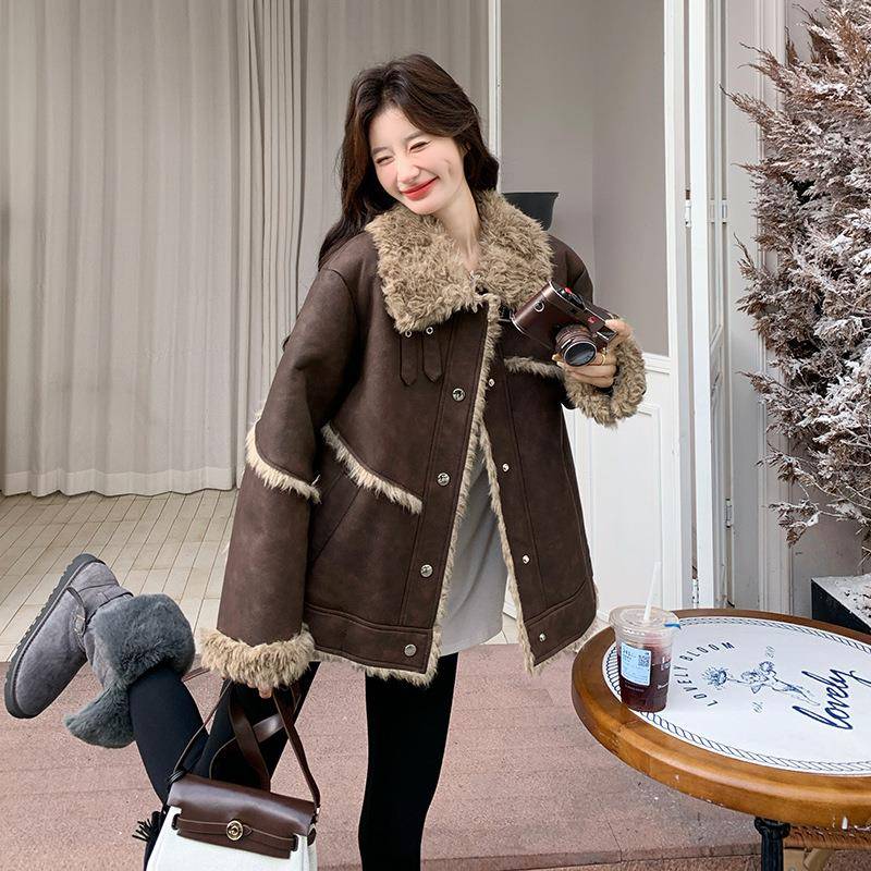 咖色复古羊羔毛外套0女体款小个子225新韩版加厚2B196-60保暖仿皮