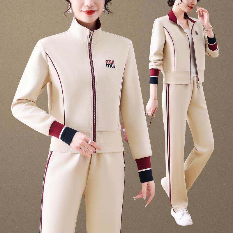 休闲运动套装女20衣2春秋时开尚洋气减龄立领衫卫阔腿5裤87710932