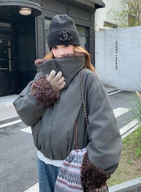 深灰色羊羔毛厚保暖派克服外套女2加02冬款5小个子白c125-865鸭新