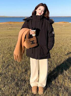 黑色大毛领服连帽派克羽绒女冬2宽02B233-7765新款休闲90白鸭绒工