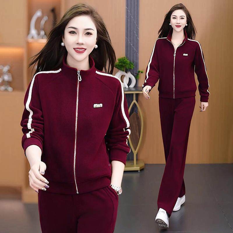运动套装女春秋时尚宽松整减龄新88531897洋气大红款色外套束脚裤