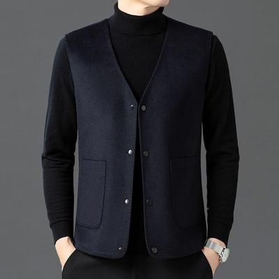 新款春尼秋韩版双面男士毛呢马甲外背心单西装领坎肩排扣穿BSE马