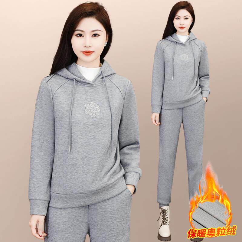 卫衣套装女秋冬季04新款气2宽松2洋妈妈连帽休闲运动跑84362857步