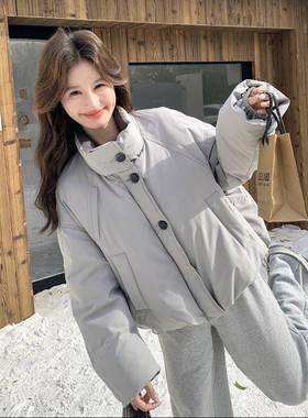 灰色羽绒服鸭女冬季20短新25款韩系休闲高级感撞色拼接白绒C221-F
