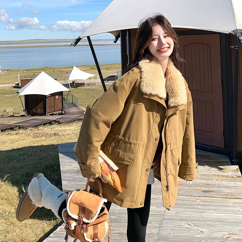 0工装设计感羽绒服女冬季225新款韩系加风绒厚保暖白加D034-690鸭