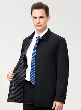 2025秋2338-C季新款风男桑蚕丝中衣老年翻领中长款上衣夹克衫套外