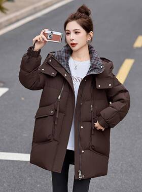 新黑色绒服女冬2羽025鸭款中长款小个子时尚ZAI9589S显瘦连帽保暖