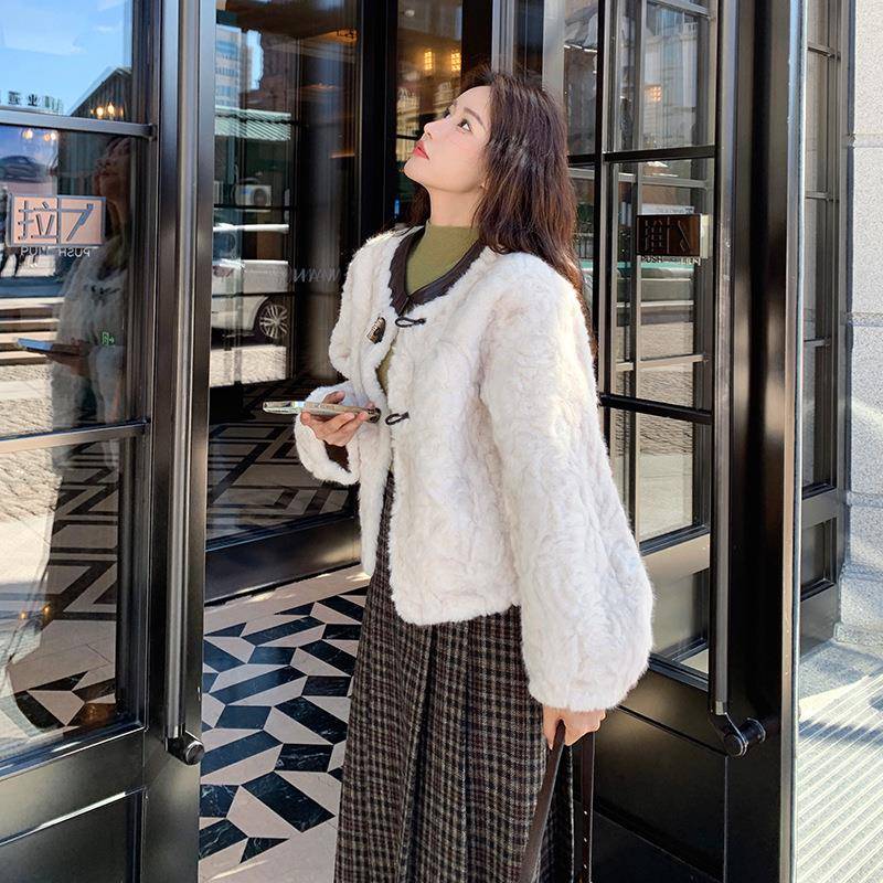 小香风羊羔毛外套款女冬205新2款休闲设c219-212计感仿毛一体皮百