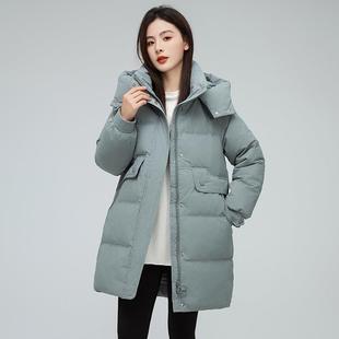 时尚 中白鸭绒韩保版 松加厚暖休KUN闲外套 秋冬羽绒服女长款 新宽款