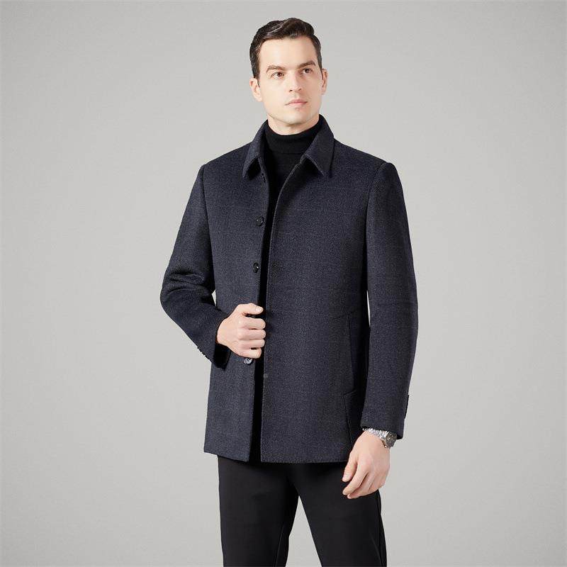 秋冬装男士双呢羊绒呢大衣绒UNW服毛中羽长款中年翻面领羊毛呢厚