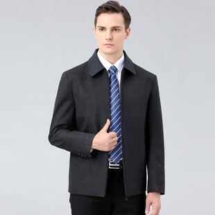 毛夹衫 05A季 男中克年商务休闲外中老年领松宽茄羊克 春秋