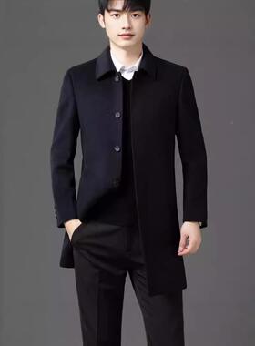 2Y6807-PP025新男双面呢大衣秋款冬装中年尚翻领羊呢大衣毛外套羽