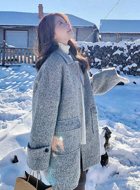 灰色90羊羽绒内胆双面羊绒大衣女20感25冬C355-912呢新款高级中长