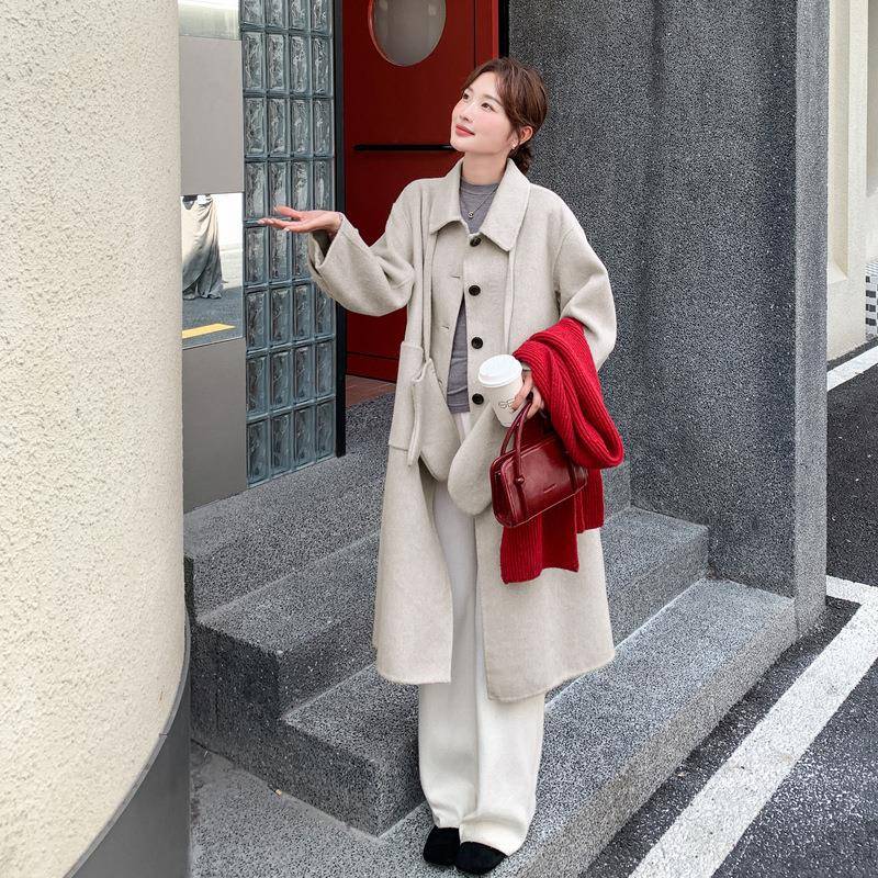 系休氛围感带手套双面羊毛衣外韩套女秋冬中2B114-21长款闲宽松气