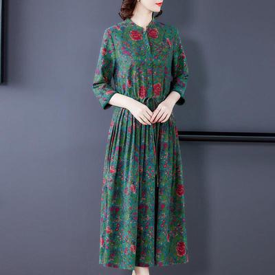 杭州0829-W6际大牌真丝连衣女年裙新款中年妈妈重磅裙桑蚕丝国子