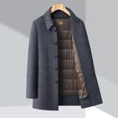 Q1秋冬款 新款 暖8103 男呢士翻领纯羊大衣保带羽绒内胆双面休闲外